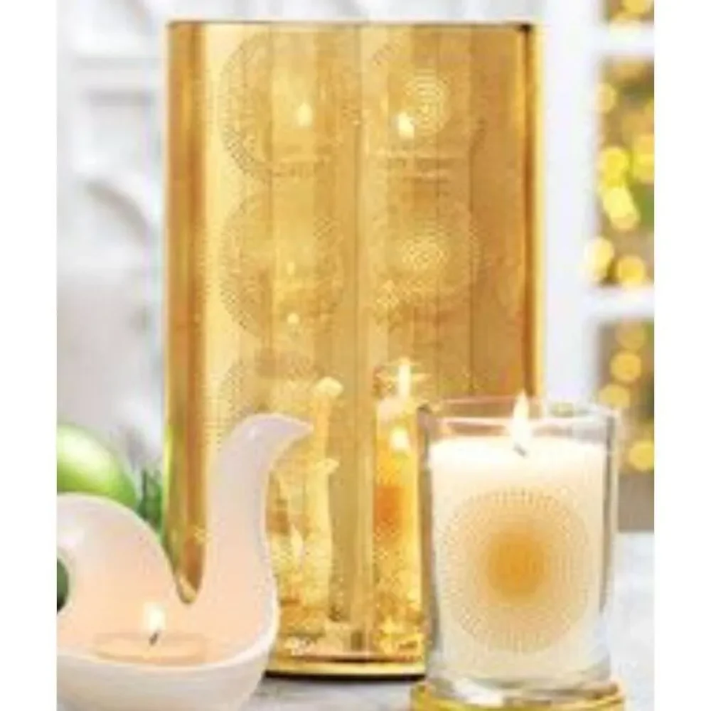 🩵NIB Partylite Gold Santorini Tealight Tree Candle Hurricane - Picture 13 of 13